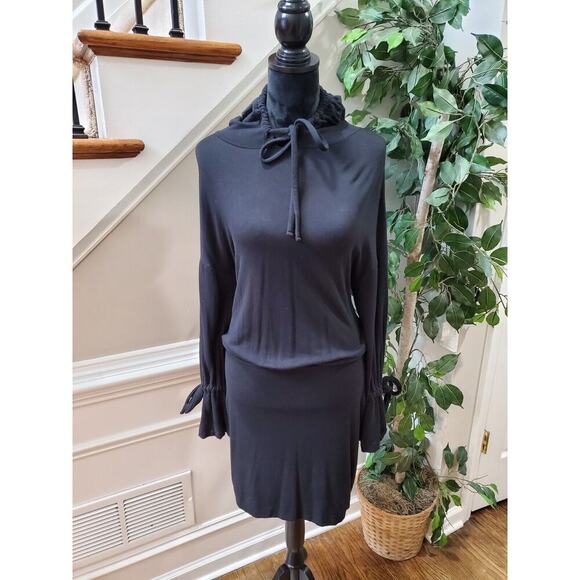 Express One Eleven Women's Black Viscose Long Sleeve Knee Length Hooded Dress S - Picture 1 of 11